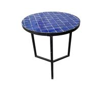 Mesita marroquí de Zellige, mosaico azul con base de hierro negro, superficie redonda de 50 cm, artesanal para interior y exterior