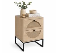 Mesita noche mesa auxiliar consola 2 cajones ratán semicircular metal negro