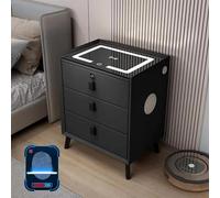 Mesita Noche Moderna Con Puerto USB Mesita Noche Inteligente Con Cerradura Huella Dactilar Y Luces LED Ajustables Estación Carga Inalámbrica Altavoz Diseño Con Marco Madera Maciza(Black,50cm/19.7in)