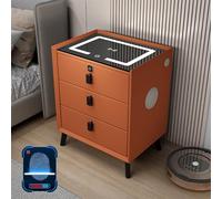 Mesita Noche Moderna Con Puerto USB Mesita Noche Inteligente Con Cerradura Huella Dactilar Y Luces LED Ajustables Estación Carga Inalámbrica Altavoz Diseño Con Marco Madera Maciza(Orange,40cm/15.7in)