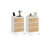 VASAGLE Mesitas de Noche con Estación de Carga, Juego de 2, Mesas Auxiliares con 3 Cajones, 2 Tomas AC, 2 Puertos USB, Salón, Dormitorio, Estudio, Moderno, Blanco Nube y Amarillo Almendra LET831Y01