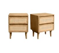 Mesitas de noche de madera de mango macizo y cannabos ratán con 2 cajones (juego de 2) ACANGE