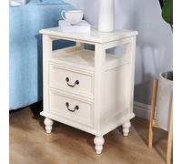 Mesitas de Noche de Madera, Extremo del Sofá para Dormitorio, Mesa de Sofá, Mesitas de Café, Mesilla de Noche Pequeñas con 2 Cajones Grandes y 1 Estante Abierto, para Salón Dormitorio(Beige,35cm)