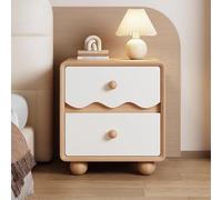 Mesitas De Noche De Madera Maciza, Mesita De Noche Con 2 Cajones, Resistente A Los Arañazos, Gran Capacidad, Adecuada for Dormitorios Y Salas De Estudio(Natural+White,40cm/15.7in)