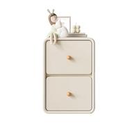 Mesitas de noche de madera pequeña ultra estrecha con clip lateral, organizador de almacenamiento, color beige, cajón doble (mediano)