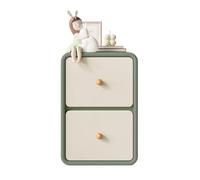 Mesitas de noche de madera verde, pequeña, ultra estrecha, organizador con clip lateral, color beige, doble cajón (mediano)