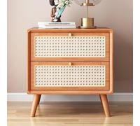 Mesitas de noche de ratán con 2 cajones de madera maciza, estilo japonés, mesita de noche para dormitorio, sala de estar, estable y patas altas para una fácil limpieza, color marrón, 48 x 40 x 49 cm