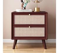 Mesitas de noche de ratán con 2 cajones de madera maciza, gabinete de almacenamiento de estilo japonés para dormitorio, estable y patas altas para una fácil limpieza, mesita de noche moderna
