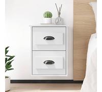 Mesitas de Noche Flotantes (2 Unidades), Material Madera Contrachapada, Diseño Moderno con 2 Cajones, Ahorra Espacio, Mesa de Cabeceira, Mesita Auxiliar, para Dormitorio, Color Blanco, 41.5x36x53 cm