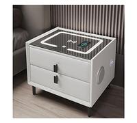Mesitas de Noche Inteligente Dormitorio,Cajonera Oficina Blancas ,Mesa Auxiliar Pequeña de Madera Maciza Multifuncional,con 2 Cajones,USB,Altavoz,Iluminación LED,Recargable Inalámbrica,para Dormitorio