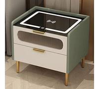 Mesitas De Noche Inteligentes con Carga Inalámbrica Y Luz Mesa Auxiliar Auxiliar De 2 Niveles con Soporte para Cajón De Almacenamiento para Dormitorio, Sala De Estar,C,50X40X52Cm/D/50 * 40 * 52Cm Warm