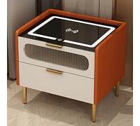 Mesitas De Noche Inteligentes con Carga Inalámbrica Y Luz Mesa Auxiliar Auxiliar De 2 Niveles con Soporte para Cajón De Almacenamiento para Dormitorio, Sala De Estar,C,50X40X52Cm/E/45 * 40 * 52Cm Warm