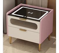 Mesitas De Noche Inteligentes con Carga Inalámbrica Y Luz Mesa Auxiliar Auxiliar De 2 Niveles con Soporte para Cajón De Almacenamiento para Dormitorio, Sala De Estar,C,50X40X52Cm/B/40 * 40 * 52Cm Warm