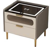 Mesitas De Noche Inteligentes con Carga Inalámbrica Y Luz Mesa Auxiliar Auxiliar De 2 Niveles con Soporte para Cajón De Almacenamiento para Dormitorio, Sala De Estar,C,50X40X52Cm/a/40 * 40 * 52Cm Warm