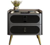 Mesitas de noche inteligentes, mesita de noche inteligente con carga inalámbrica, cerradura de combinación, luz LED táctil, mesa auxiliar con 2 cajones para dormitorios en casa/50 * 40 * 50 cm Warm