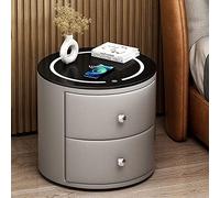 Mesitas de Noche Mesita de Noche Inteligente con Estación de Carga y Luces LED de 3 Colores Mesitas de Noche Mesa Auxiliar Redonda con Cajones de Almacenamiento, Mesa Auxiliar Mesitas de Noche/Gris/2