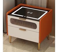 Mesitas de Noche Mesita de Noche Inteligente Mesitas de Noche con Carga Inalámbrica y Luz Mesa Auxiliar Auxiliar de 2 Niveles con Soporte para Cajón de Almacenamiento para Dormitorio/E/45 * 40 * 52Cm