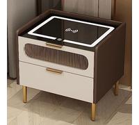Mesitas De Noche Mesita De Noche Inteligente Mesitas De Noche con Carga Inalámbrica Y Luz Mesa Auxiliar Auxiliar De 2 Niveles con Soporte para Cajón De Almacenamiento para Dormitorio/C/50 * 40 * 52 Cm