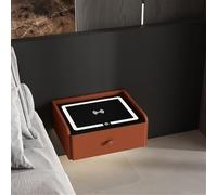 Mesitas de Noche, mesita de Noche Inteligente Moderna Mesita de Noche LED Mesita de Noche Flotante de Madera Maciza con Carga inalámbrica Mesita de Noche Colgante (Naranja)