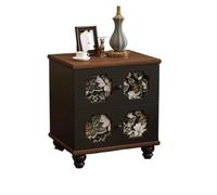 Mesitas de noche Mesita de noche retro pequeña madera maciza estilo vintage | Gabinete de almacenamiento de dormitorio moderno(Negro)