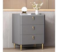 Mesitas de noche modernas de cuero para dormitorio, mesitas de madera con 3 cajones, gran capacidad, adecuadas para sala de estar y oficina (gris)