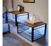 Mesitas de Noche Pack 2 Flotantes con IluminacióN LED RGB, Mesitas de Noche Colgantes con Estante Abierto de 2 Niveles, Mueble Ahorrador de Espacio para Dormitorio, SalóN y Cocina (MarróN,40X30X22cm)