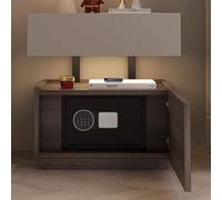 Mesitas Dormitorio Mesita De Noche Inteligente Fabricado en Tablero Multicapa De Madera Maciza con Cajón, Luz LED Y Caja Fuerte No Requiere Ensamblaje(Khaki+Walnut,40 * 40 * 55CM)