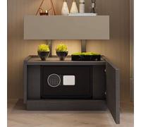 Mesitas Dormitorio Mesita De Noche Inteligente Fabricado en Tablero Multicapa De Madera Maciza con Cajón, Luz LED Y Caja Fuerte No Requiere Ensamblaje(Khaki+Smoked Wood,50 * 40 * 55CM)