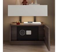 Mesitas Dormitorio Mesita De Noche Inteligente Fabricado en Tablero Multicapa De Madera Maciza con Cajón, Luz LED Y Caja Fuerte No Requiere Ensamblaje(Gray+Walnut,40 * 40 * 55CM)