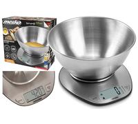 MESKO MS 3152 Báscula de Cocina Digital con Bol Removible, Acero Inoxidable, Balanza Electrónica con Cuenco 1,8 Litros, 5 kg, Alta Precisión 1 g, TARA, Medición de Líquidos
