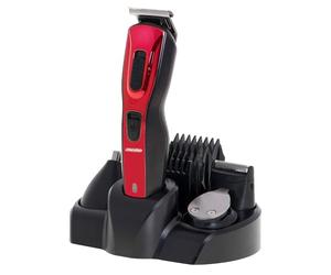 Mesko MS2931 Cortapelos Hombre Maquina de Afeitar Cortar Pelo y Barba, Trimmer 5 Cabezales Acero Inox Intercambiables, 5 Peines Ajuste de Corte, Batería Recargable, Rasuradora, Rojo/Negro