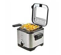 Mesko MS4910 Freidora Aceite Eléctrica 1,5 Litros, Pequeña, Temperatura Ajustable, Cubeta Antiadherente, Tapa con Filtro Antiolor y Ventana de Control, Fácil Limpieza, 900W, Acero Inox