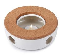 MESNEY Calentador de tetera de cerámica con base de corcho, calentador de tetera, soporte de calefacción para té, café y bebidas, ideal para teteras de vidrio, acero inoxidable y cerámica, diseño