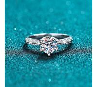 Mesnt Alianza de boda para mujer, oro blanco de 14 quilates, anillo de compromiso de diamantes cultivados en laboratorio de 6 puntas para mujer (0,5 quilates, D, VVS1-VVS2), talla T 1/2, Diamante