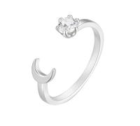 Mesnt Anillo ajustable de oro blanco para mujer, 9 K/14 K/18 K, luna y moissanita redonda, anillo ajustable abierto, Metal, Moissanita