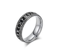 Mesnt Anillo de boda para hombre, acero inoxidable, 7 mm, anillo de acero inoxidable con runas vikingas vintage, Metal, Sin piedra preciosa