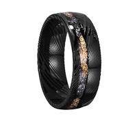 Mesnt - Anillo de boda para hombre, anillo de boda de tungsteno Damasco 8 mm con fragmentos de meteorito, Metal, Ninguna piedra preciosa