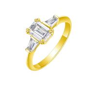 Mesnt Anillo de compromiso de oro amarillo de 9 quilates, 14 quilates y 18 quilates, 3 piedras con moissanita, Metal, Moissanita No es una piedra preciosa