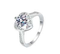 Mesnt Anillo de compromiso de oro blanco de 18 quilates con forma de corazón para mujer con diamante redondo cultivado en laboratorio de 4 puntas de 1 quilate (D, VVS1-VVS2), talla Q 1/2, Diamante
