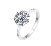 Mesnt Anillo de compromiso de oro blanco, oro blanco de 14 quilates/18 quilates, 6 garras de corazón, flor cultivada en laboratorio, anillo de compromiso para mujer (0,5 quilates, D, VVS1-VVS2),