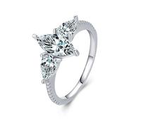 Mesnt Anillo de compromiso de oro blanco para mujer, oro de 9 quilates, 14 quilates, 18 quilates, delicado anillo de promesa con moissanita en forma de marquesa de 5 x 10 mm, Metal, Moissanita