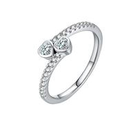 Mesnt Anillo de compromiso de oro blanco para mujer, oro de 9 quilates, 14 quilates, 18 quilates, media eternidad, con moissanita de doble corazón, 3,5 mm, Metal, Moissanita
