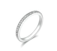 Mesnt Anillo de compromiso de plata para mujer, oro blanco de 9 quilates, 14 quilates y 18 quilates, anillo de compromiso de media eternidad con diamante, Metal, Diamante No es una piedra preciosa
