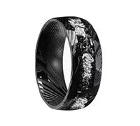 Mesnt Anillo de compromiso para él, anillo de boda de tungsteno clásico Damascado para hombre con fragmentos de meteorito, Metal, Sin gemas.