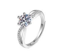 Mesnt Anillo de compromiso para ella, anillo de boda de oro blanco de 9 quilates, 14 quilates y 18 quilates para mujer, superpuesto y seis garras de moissanita, y moissanita
