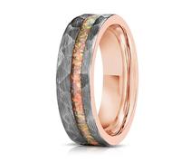 Mesnt Anillo de compromiso para hombre y mujer, 6 mm, de tungsteno facetado mate, con fragmentos de ópalo, color oro rosa, talla 63 (20.1)