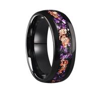 Mesnt Anillo de compromiso para hombres y mujeres de tungsteno para hombre y mujer anillo de boda de tungsteno Comfort Fit 8 mm con hoja de oro y fragmentos de amatista, Metal, Sin gemas.