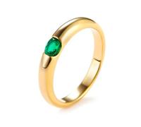 Mesnt Anillo de compromiso solitario pulido de oro amarillo de 9 quilates, 14 quilates y 18 quilates con esmeralda ovalada creada en laboratorio de 0,3 quilates, Metal, No es una piedra preciosa