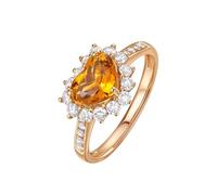 Mesnt Anillo de media eternidad de oro rosa de 9 quilates, 14 quilates y 18 quilates para mujer, con corazón de citrino y diamante de 1,1 quilates, Metal, Citrino Diamante