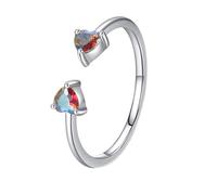 Mesnt Anillos ajustables, anillo abierto delicado de oro blanco de 9K/14K/18K con granate en forma de corazón de 3,5 mm, Metal, Granate